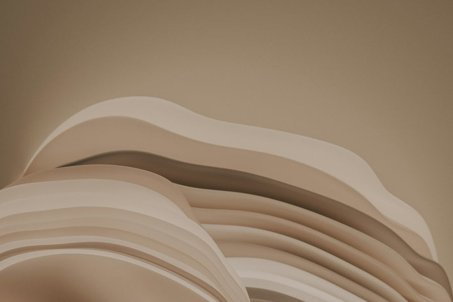 Warm beige stacked wavy abstract layers — two harmonious forms working together.