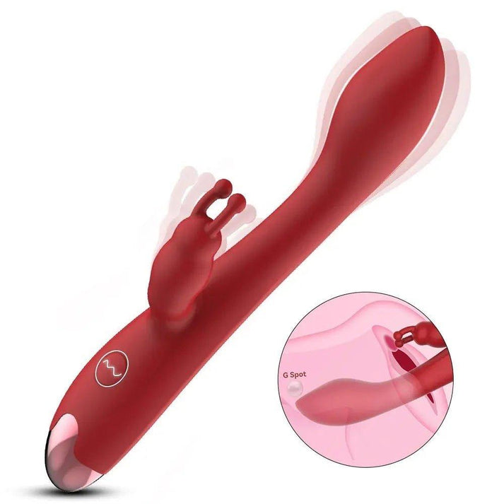 Rabbit vibrator with G-spot shaft and clitoral stimulator arm