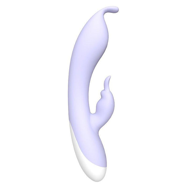 Rabbit vibrator with curved internal shaft and clitoral arm
