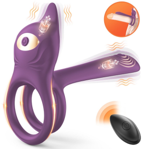 Double-ring vibrating cock ring with raised textured stimulator on top