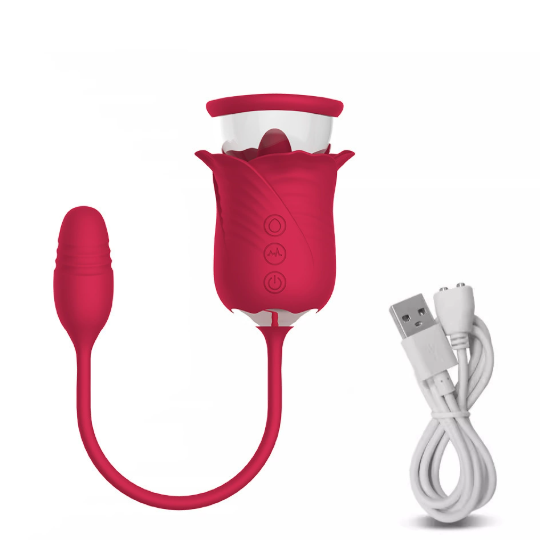 Rose sucking telescopic thrusting vibrator