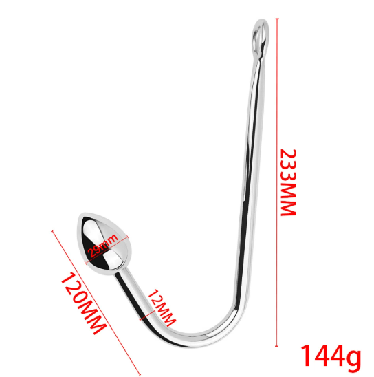 Polished stainless steel anal hook with ball tip and top ring