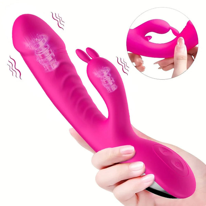 Rabbit vibrator with G-spot shaft and clitoral arm