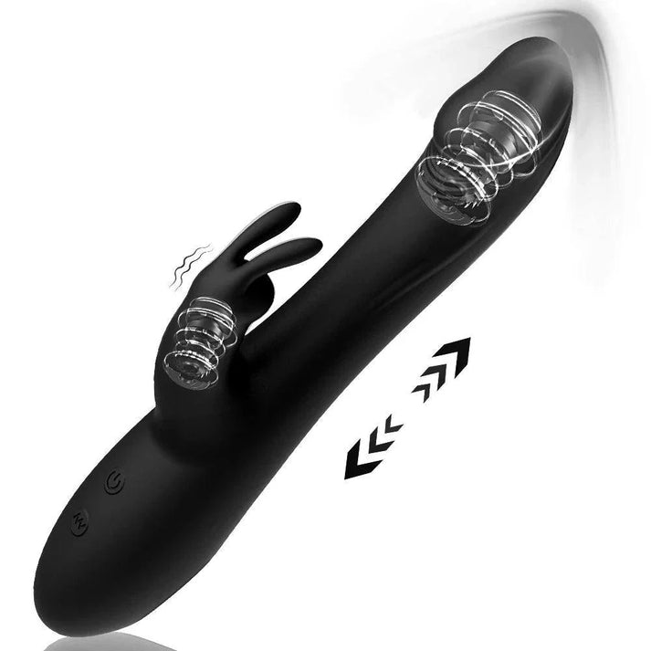 Silicone rabbit vibrator with telescopic shaft and clitoral arm