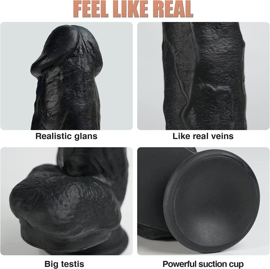 10.6 inch black silicone realistic dildo with lifelike design and texture