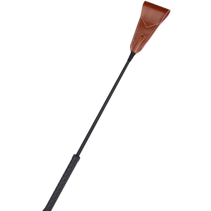 Genuine leather riding crop with textured handle and soft flat leather tip