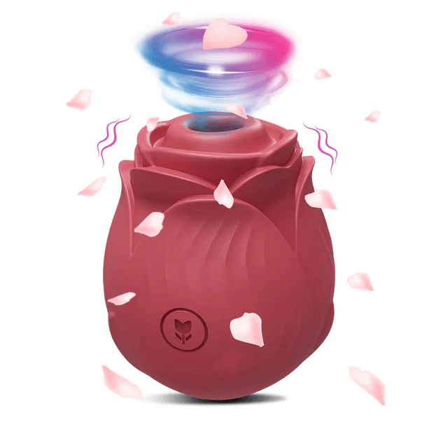 Rose-shaped silicone suction vibrator with central suction opening