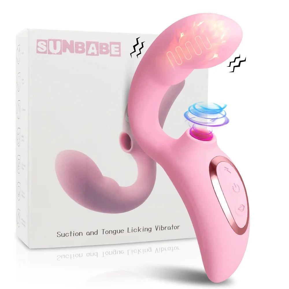 Heating clitoral sucking vibrator displayed in pink silicone