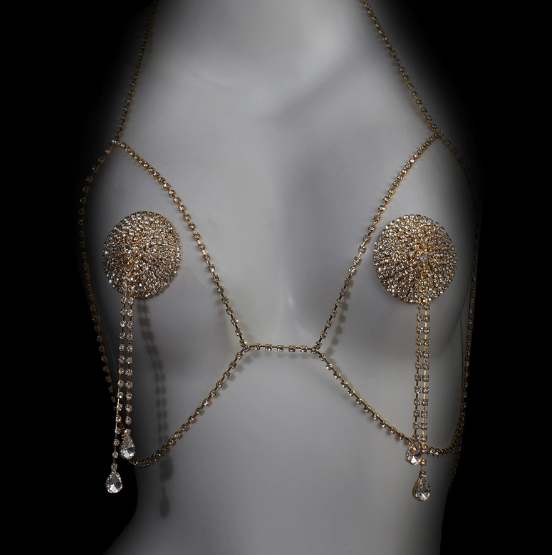 Super Flash Rhinestone Bra Chain Nipple Sticker - alternate view