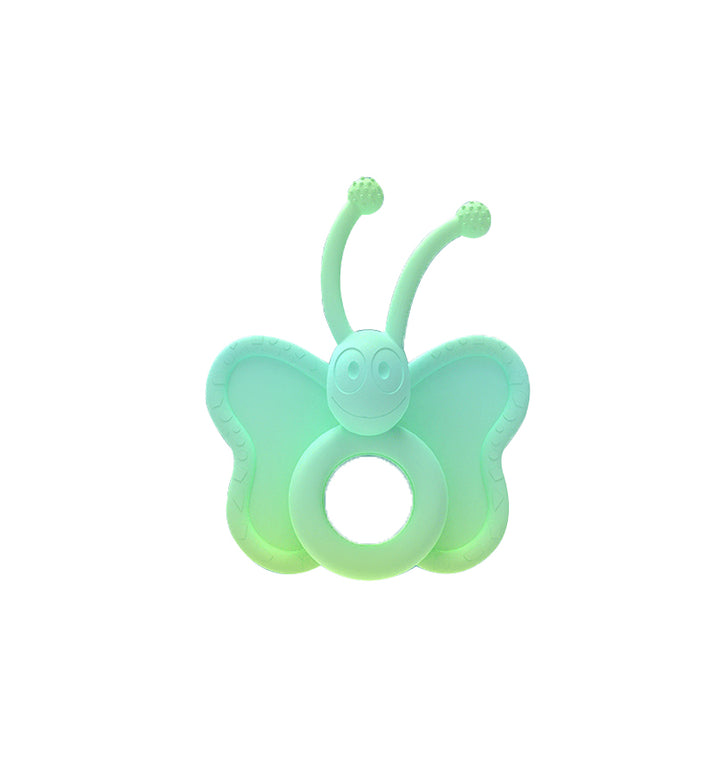 Butterfly-shaped liquid silicone vibrating cock ring with raised clitoral stimulator