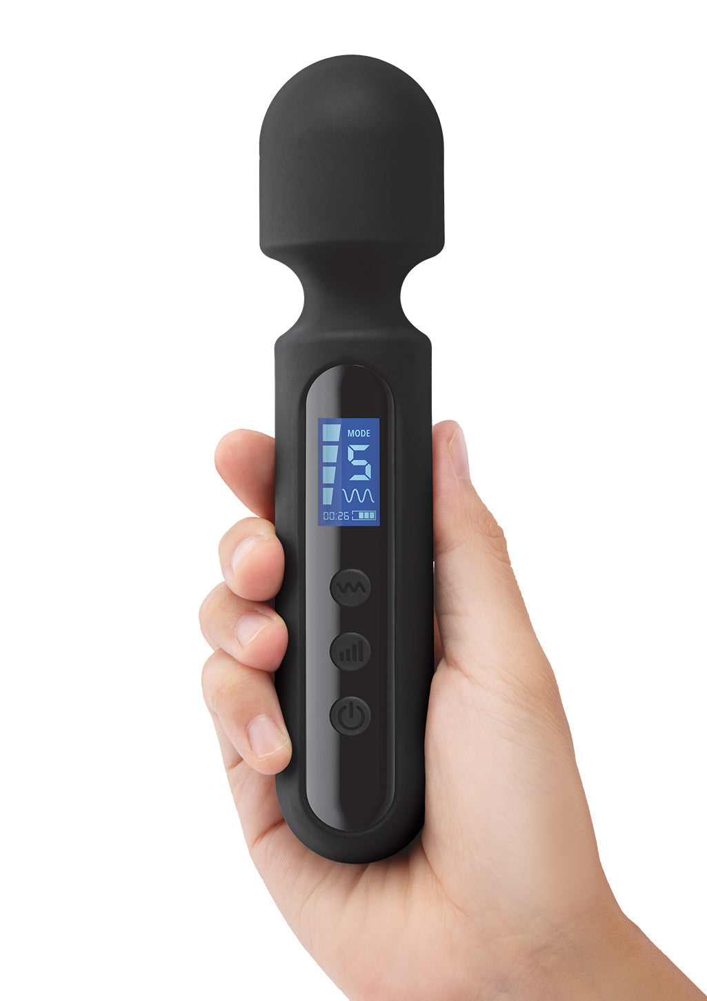 Seductiva wireless powerful silicone wand massager — handheld black wand with digital display and control buttons (product in hand)