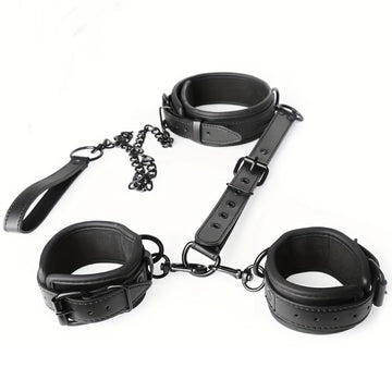 PU Leather Bondage Set – Cuffs, Collar & Lead Chain Combo