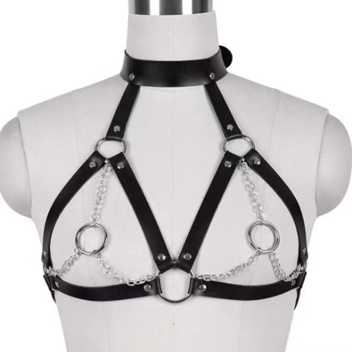 Premium Leather Harness with Silver Chain Detail — view 3