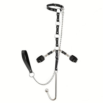 Adjustable PU Leather Collar & Chain Set