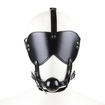 Black Leather Soft Ball Gag & Blindfold Set