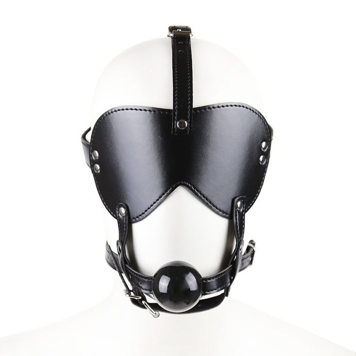 Black Leather Soft Ball Gag & Blindfold Set