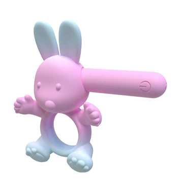 Liquid Silicone Bunny Male Delay Ring 20 Vibration Modes Rechargeable Massager