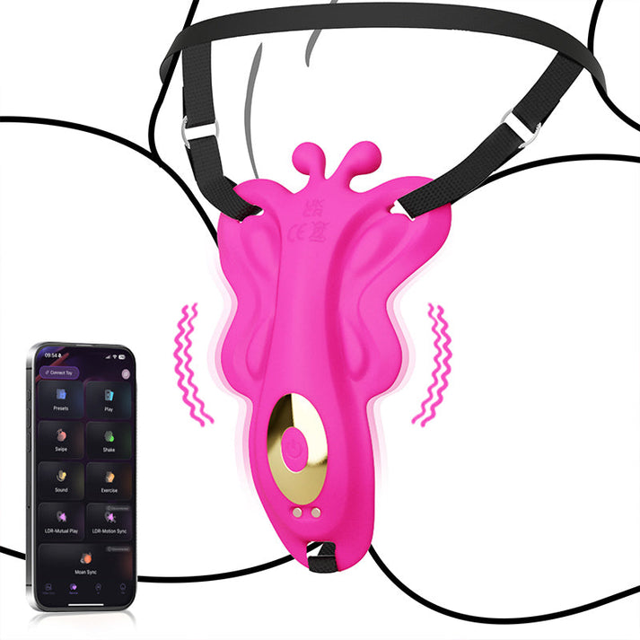 Wearable butterfly-shaped vibrator with smartphone app control