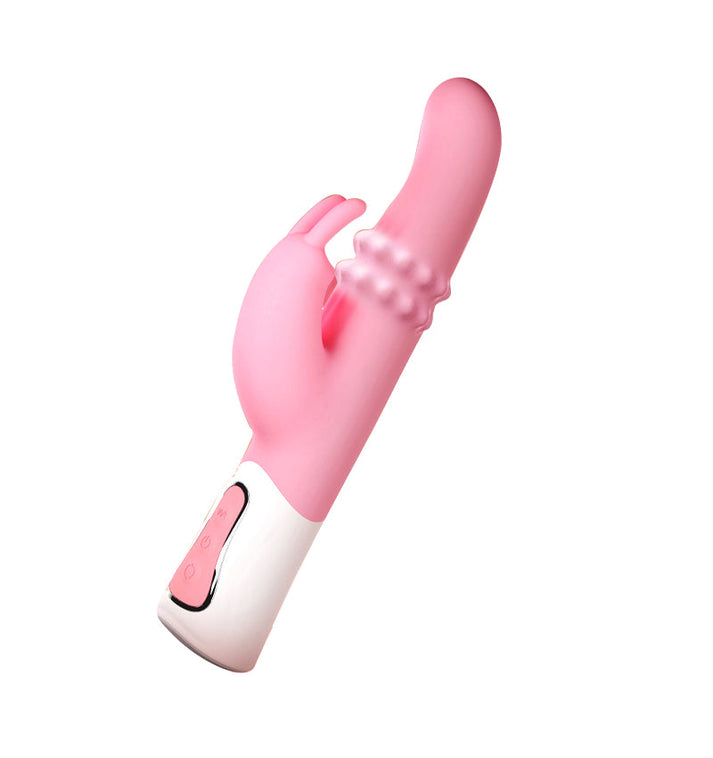 Silicone rabbit vibrator with rotating bead shaft and soft flexible tip