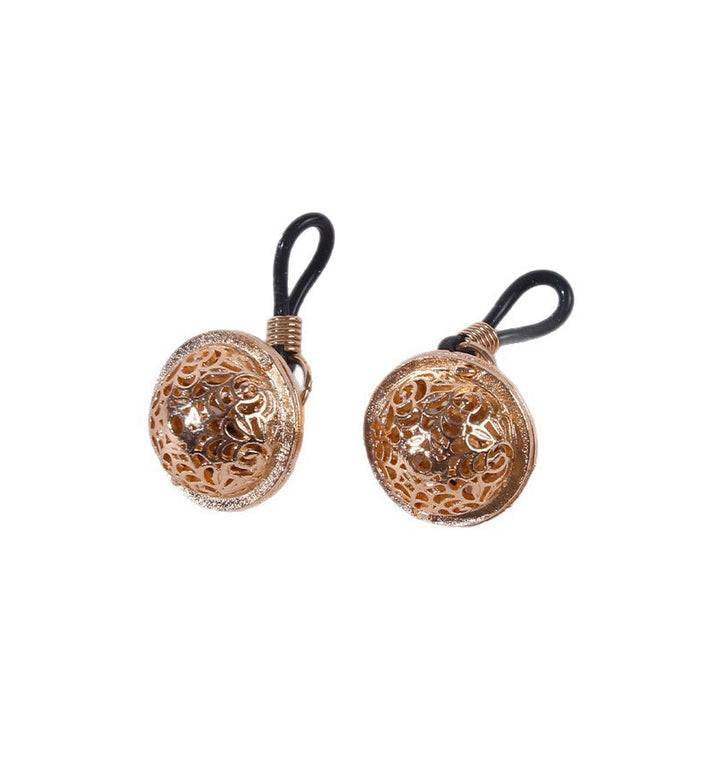 Pair of gold-plated nipple clamps with soft silicone rings and small hanging bells