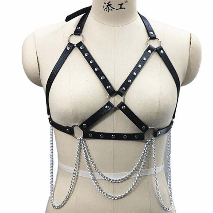 Chain-link body harness with collar and matching waist belt