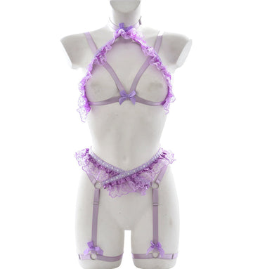 Pure Desire Temptation Line Binding Band Light Purple Lace Edge Adult Suit
