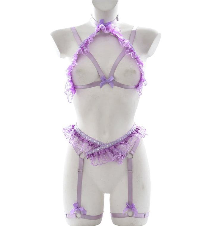 Pure Desire Temptation Line Binding Band Light Purple Lace Edge Adult Suit