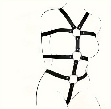 SM leather strap-on tights, exposed breasts, training erotic women