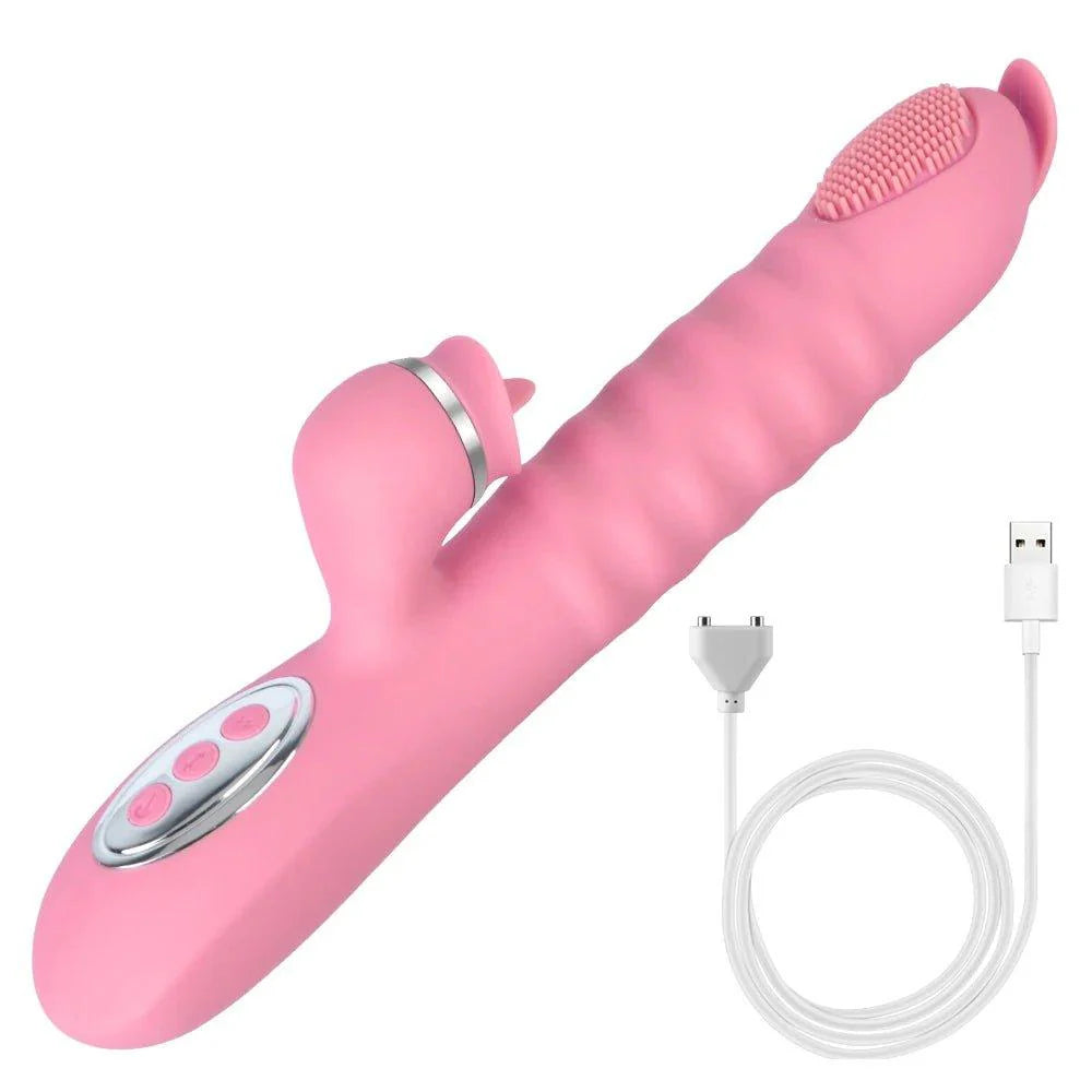 Long lifelike dildo vibrator shown with textured surface and extended length