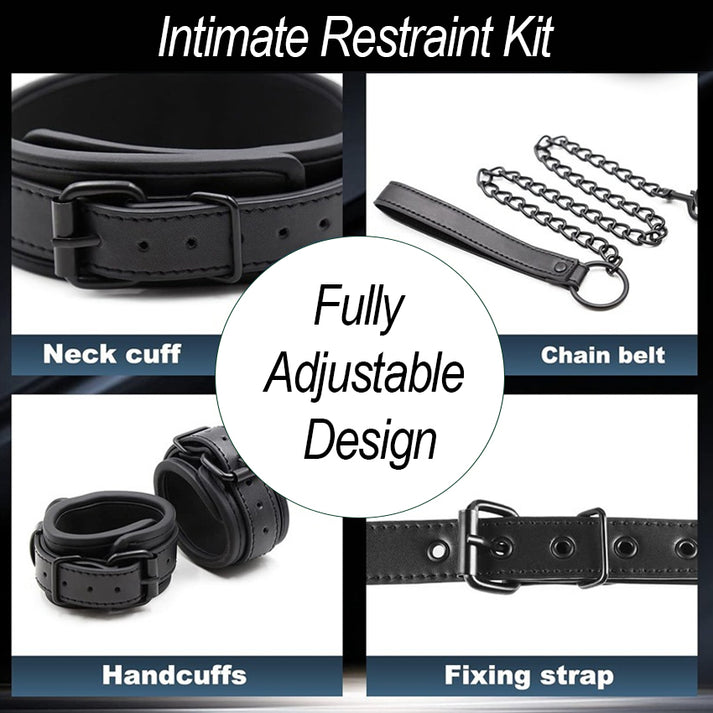 PU Leather Bondage Set – Cuffs, Collar & Lead Chain Combo — view 5