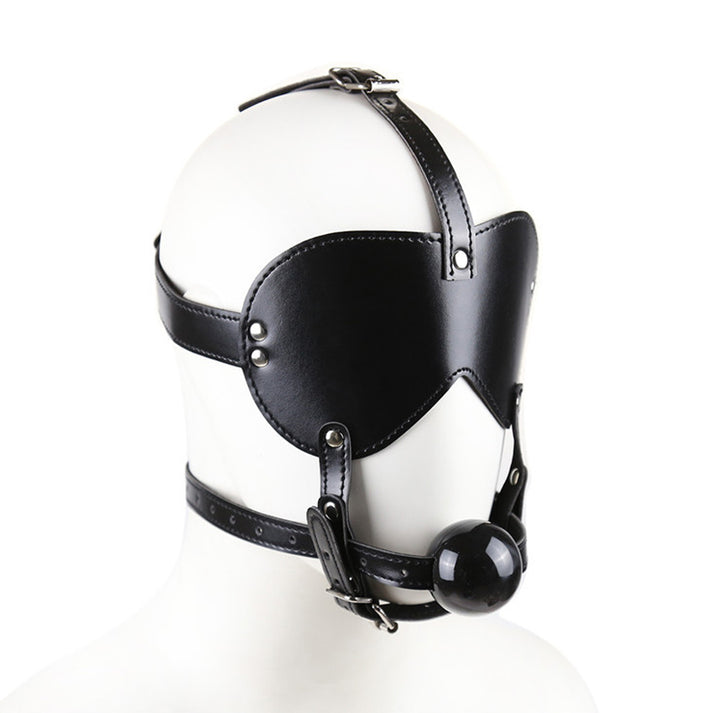 Black Leather Soft Ball Gag & Blindfold Set — view 6