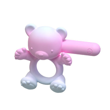 Liquid Silicone Bear Male Delay Ring 20 Vibration Modes Rechargeable Massager