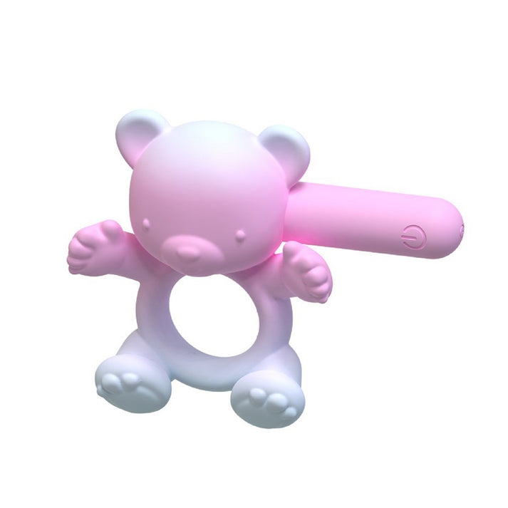 Bear-shaped liquid silicone vibrating cock ring with rounded ears