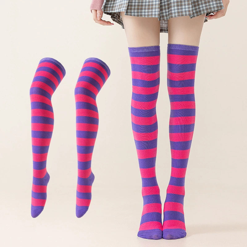striped solid polyester cotton over-the-knee thigh socks COSPLAY anime women's socks — view 2
