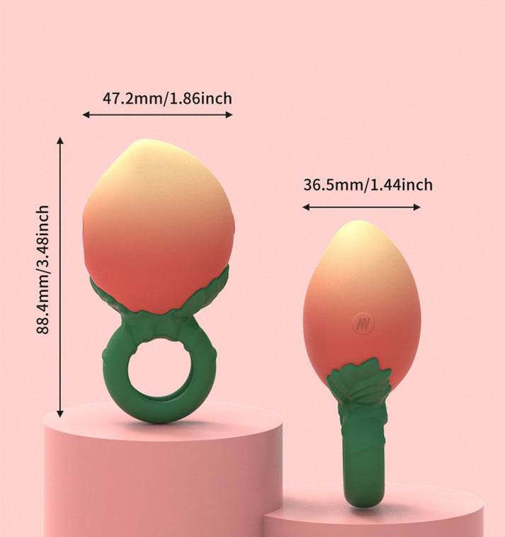 Peach Shaped Delay Ring, 10 Vibration Modes Male Intimate Toy, Made of Solid Silicone + ABS — view 3