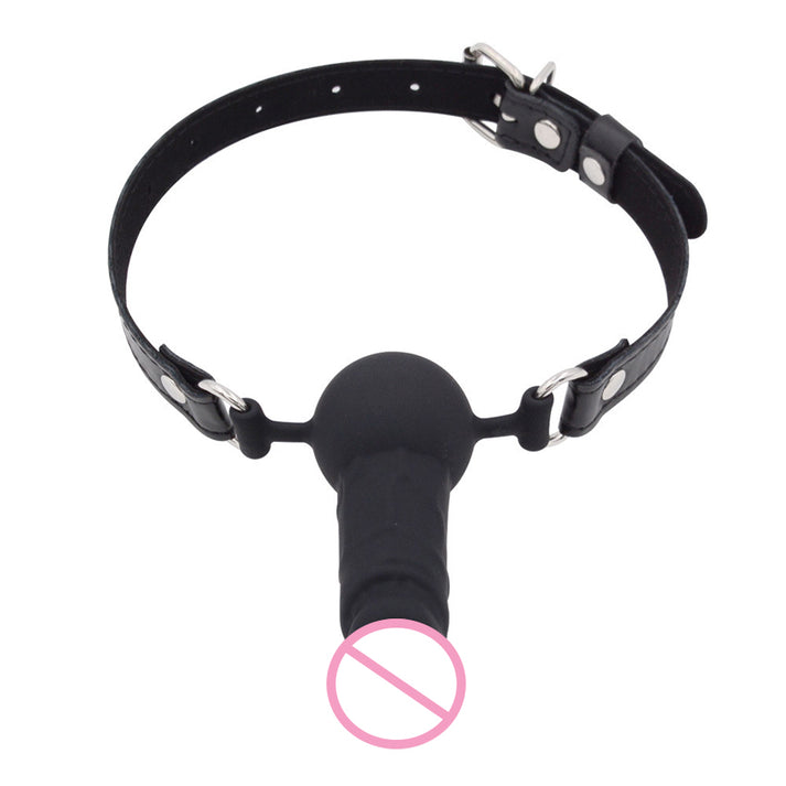 Soft leather mouth gag with head strap