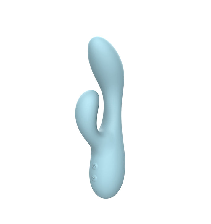 Silicone rabbit vibrator with a curved internal shaft and an external clitoral arm