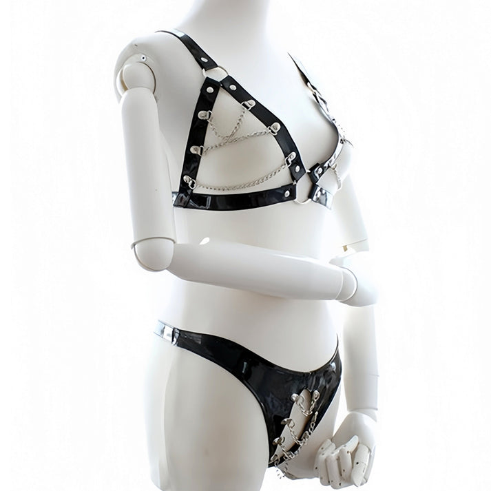 Open-Back Chain Patent Leather Lingerie — view 3