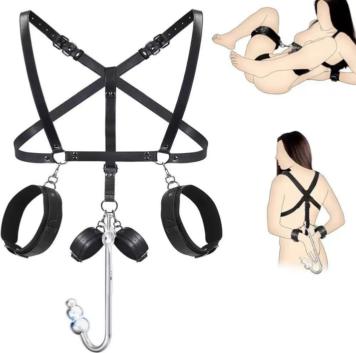 Vibrating anal hook with adjustable behind-the-back handcuff restraints