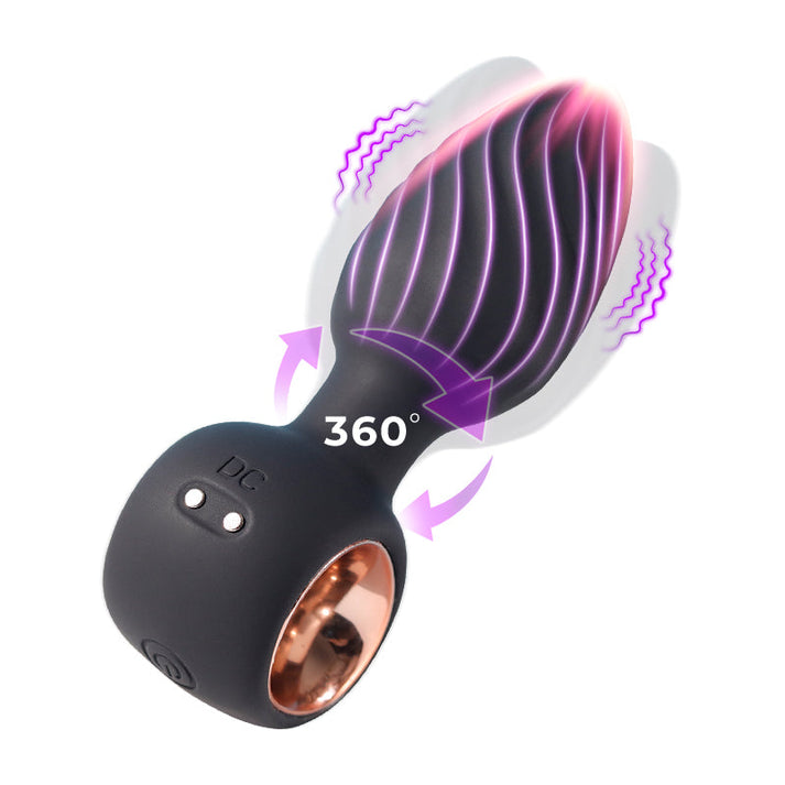 Vibrating butt plug with twisted ring ridges, tapered tip and flared base