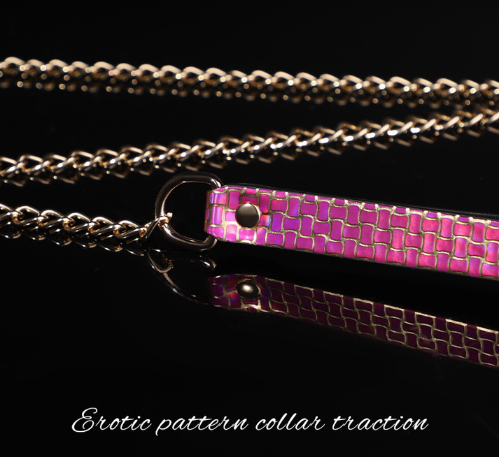 sm rose color patterned lustrous texture traction collar — view 2