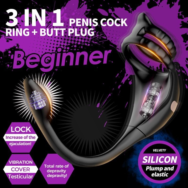 3 in 1 Penis Cock Ring with Multi Stimulations Butt Plug - additional view