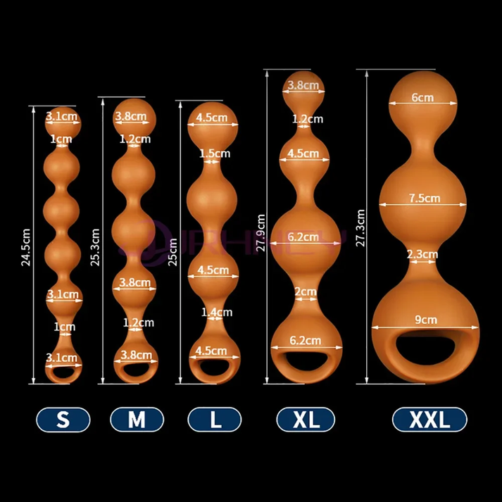 Large soft silicone graduated anal beads S to XXL