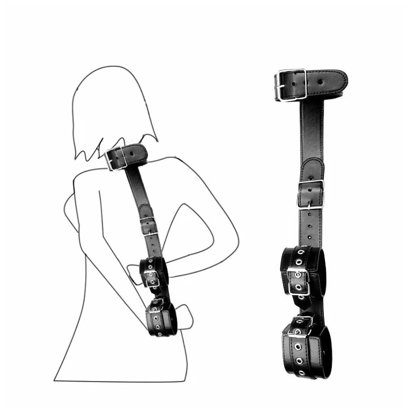 SM Leather Backhand Back Handcuffs Up and Down Bind - alternate view