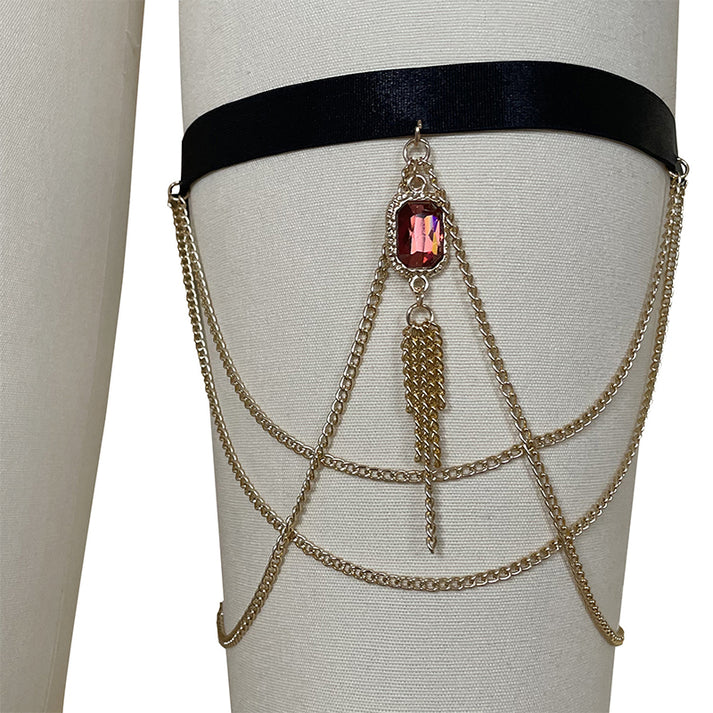Elastic thigh garter band with a dangling chain pendant
