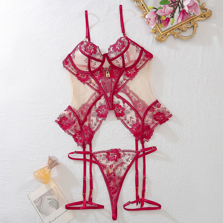 Embroidered Spliced Mesh Two-Piece Themed Costume Set, Fitted Tailored Outfit For Adult Role Play & Costume Gatherings — view 2
