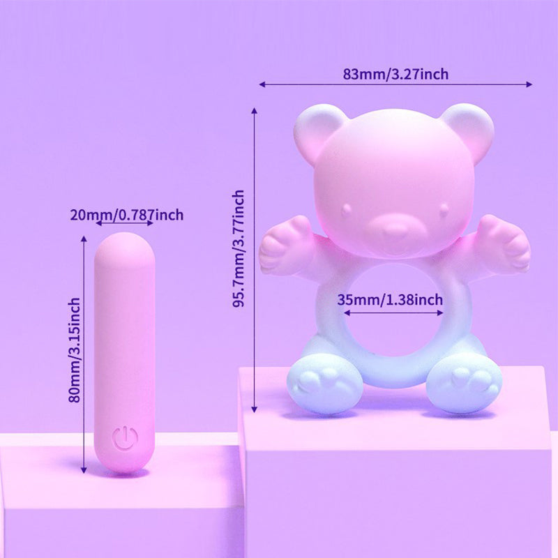 Liquid Silicone Bear Male Delay Ring 20 Vibration Modes Rechargeable Massager