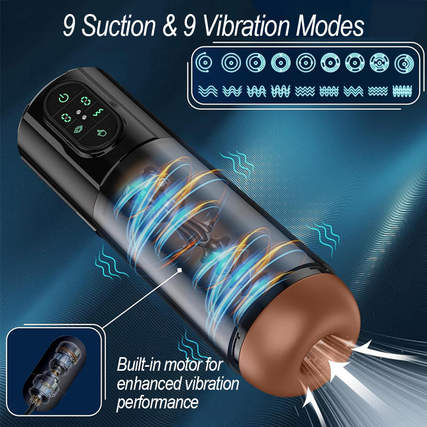 IPX7 Waterproof Training Masturbator with 9 Vibration Modes, 9 Suction Modes & LCD Display