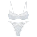Sheer eyelash-trim French lace bra and matching panty set