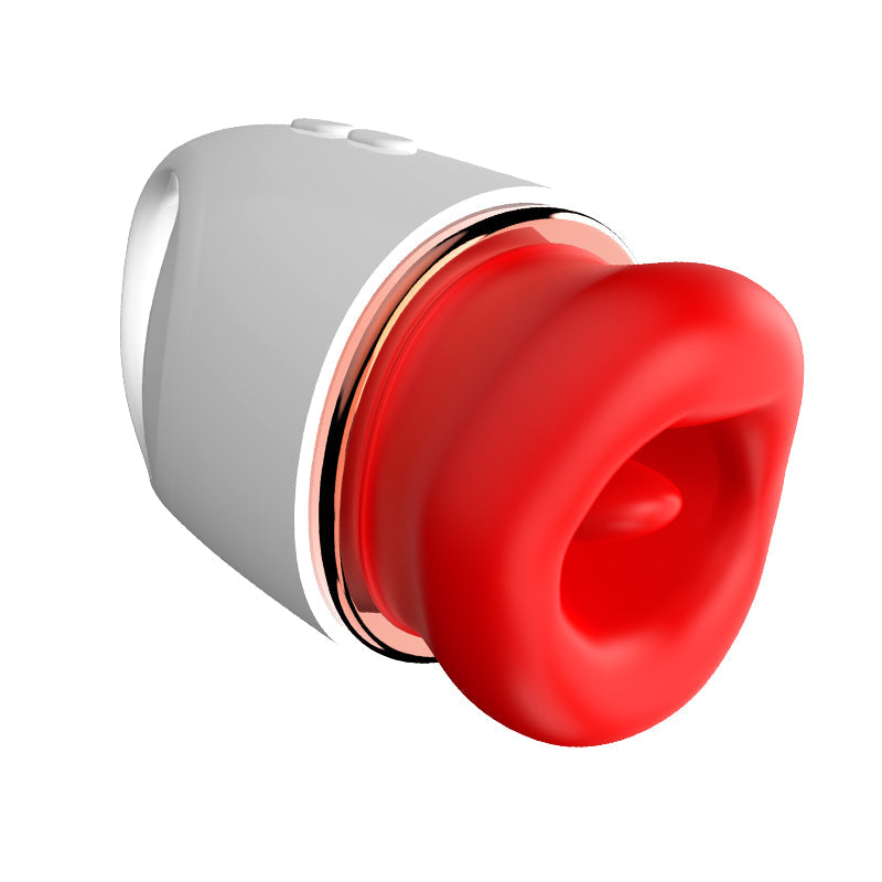10-speed oral suction clitoral vibrator — front view showing soft red suction mouth opening for precise clitoral stimulation